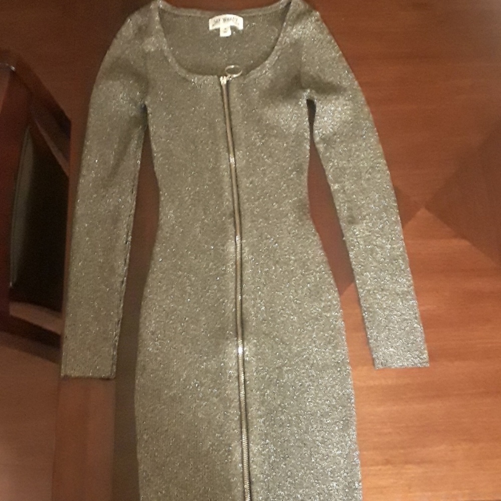 Black n gold glittery, zip front dress.